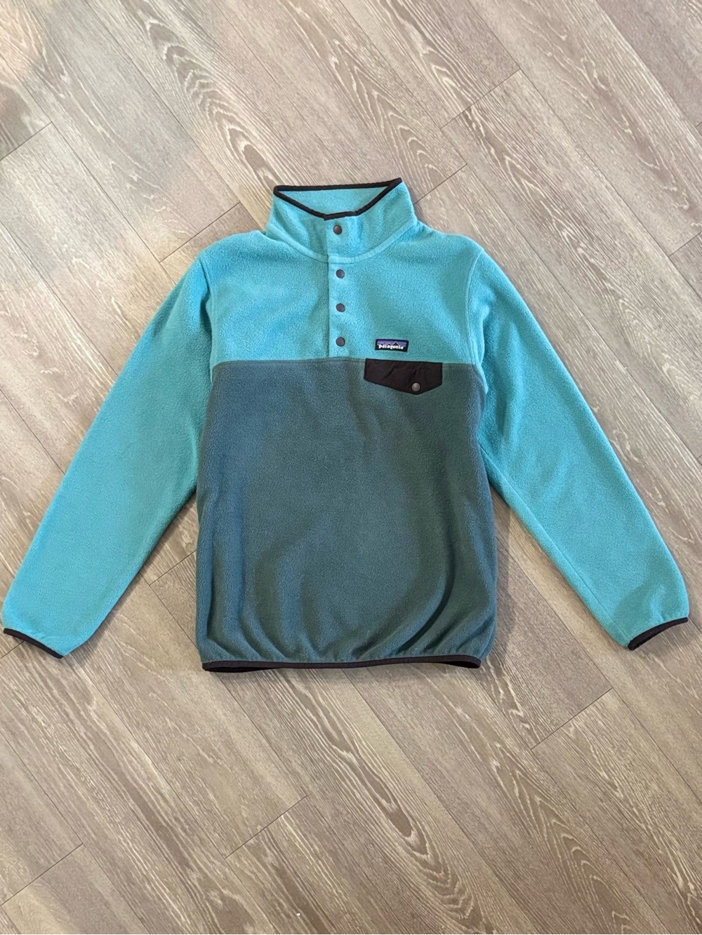 Patagonia Womens M Synchilla Snap-T Pullover Retro Teal Grey Rare